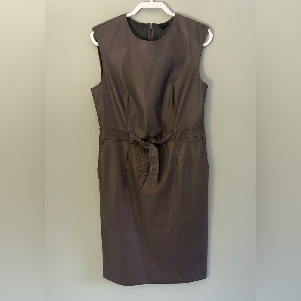 Ann Taylor Gray Faux Leather Sleeveless Sheath Dress Belted Size 12 - Picture 2 of 12
